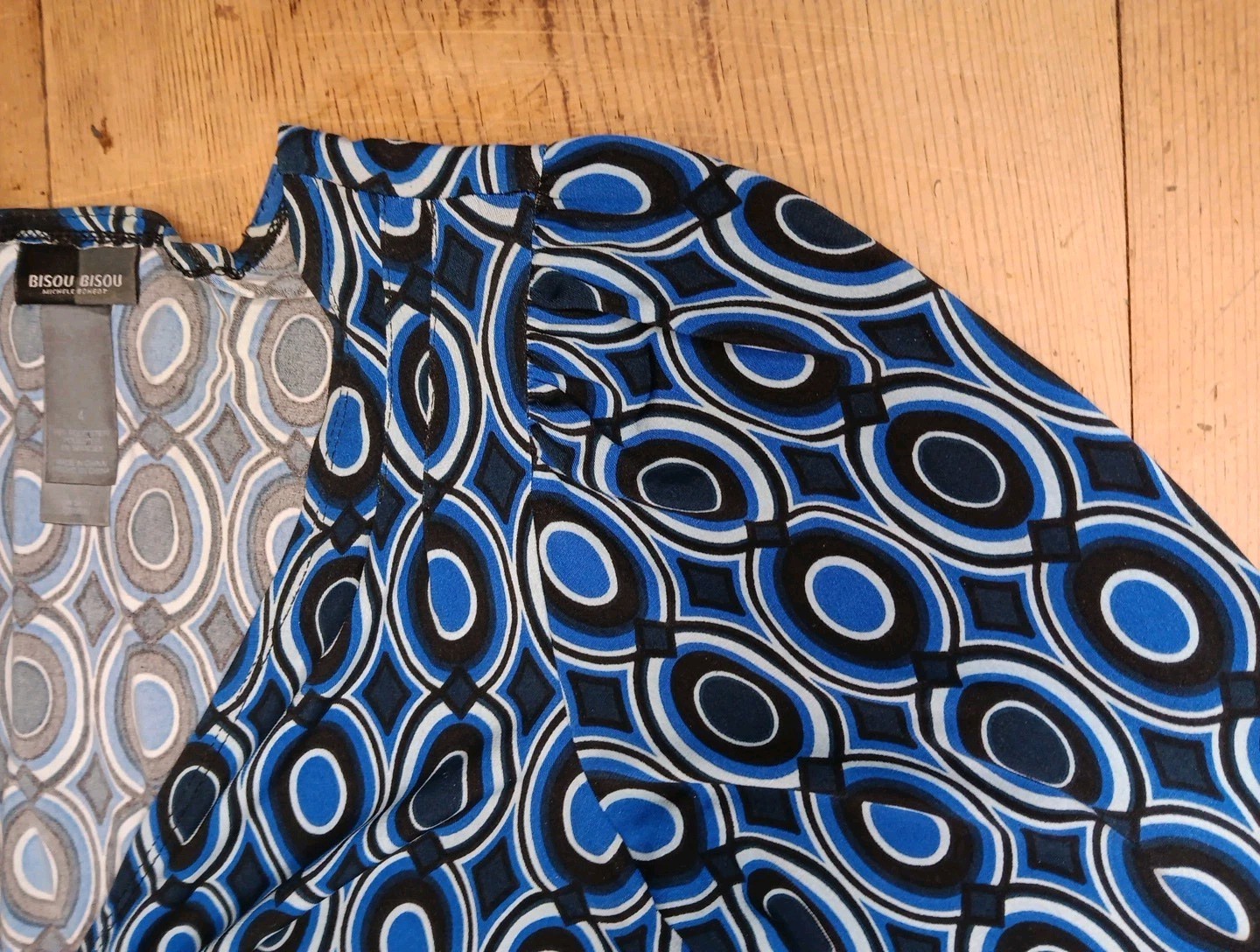 Bisou Bisou Michele Bohbet Womens 4 A Line Wrap Dress Puff Sleeve Blue Geometric