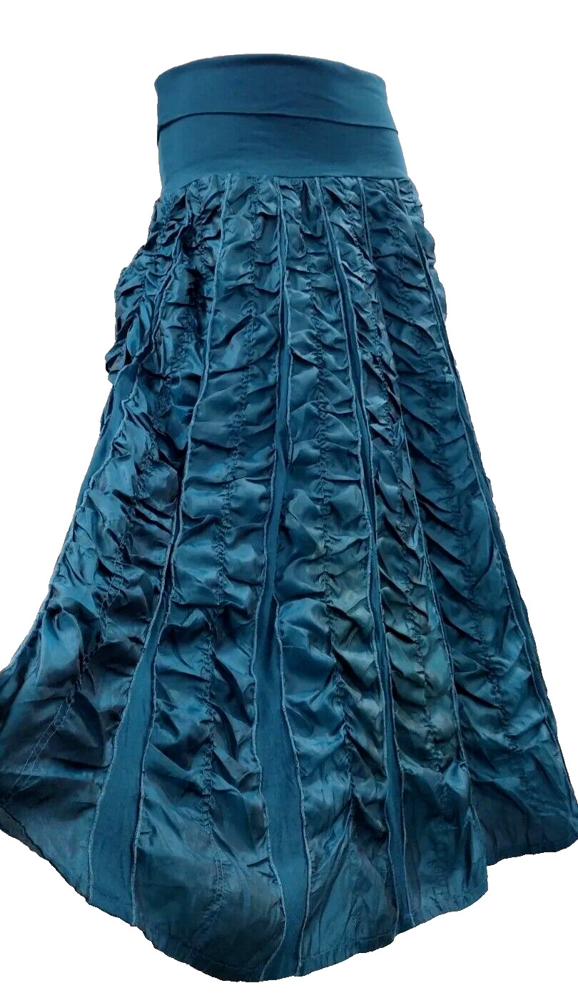 Vintage Grunge Teal Draped Skirt Midi Goth Lycra Stretch Zashi India New 90s
