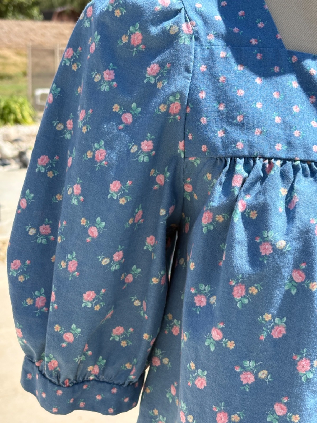 Vintage 80s Calico Babydoll Mini Dress XS/S Blue Cottagecore Prarie Western