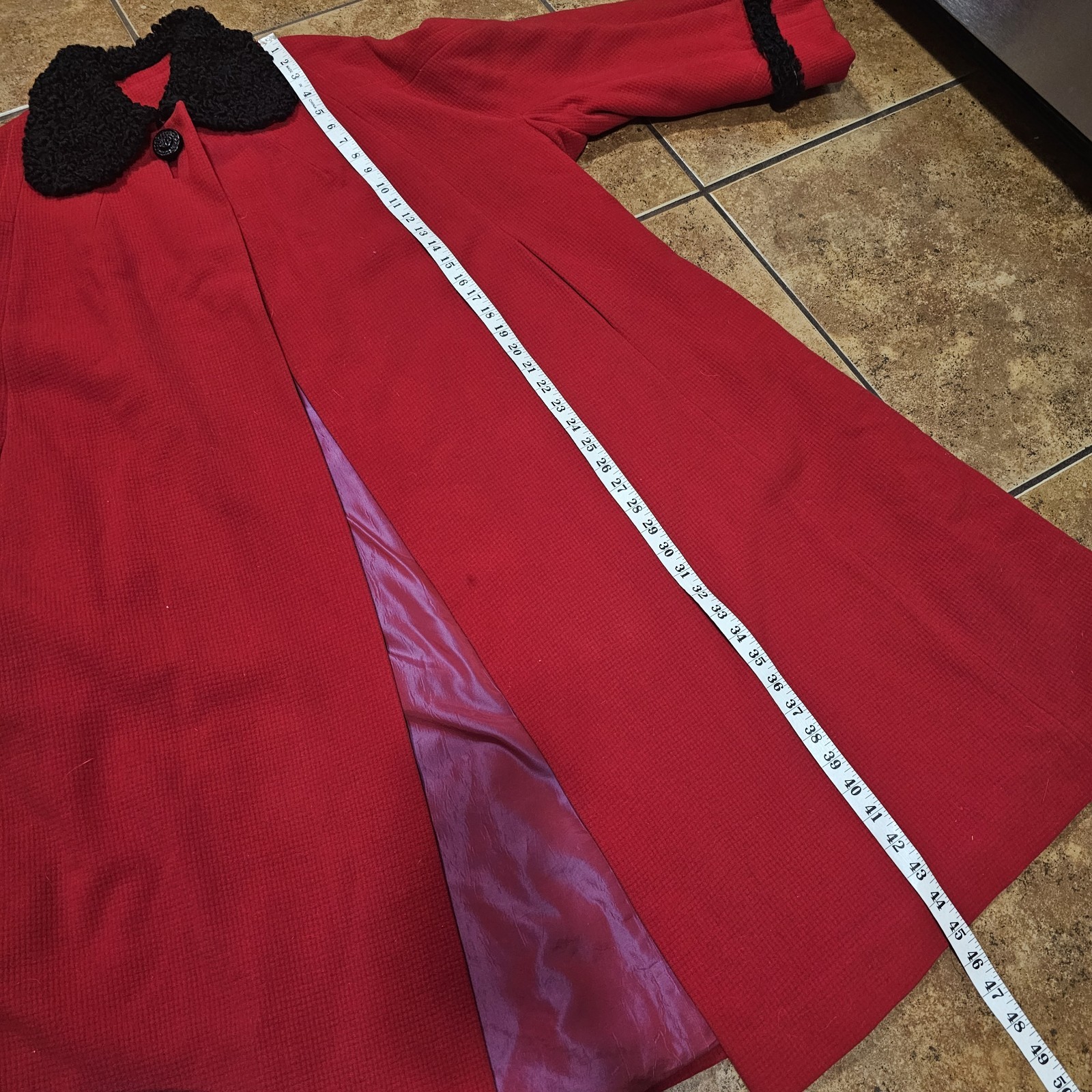 Vintage 50s Coat Jaunty Juniors Berlou Moth Proofed Red Black Oversized Wool