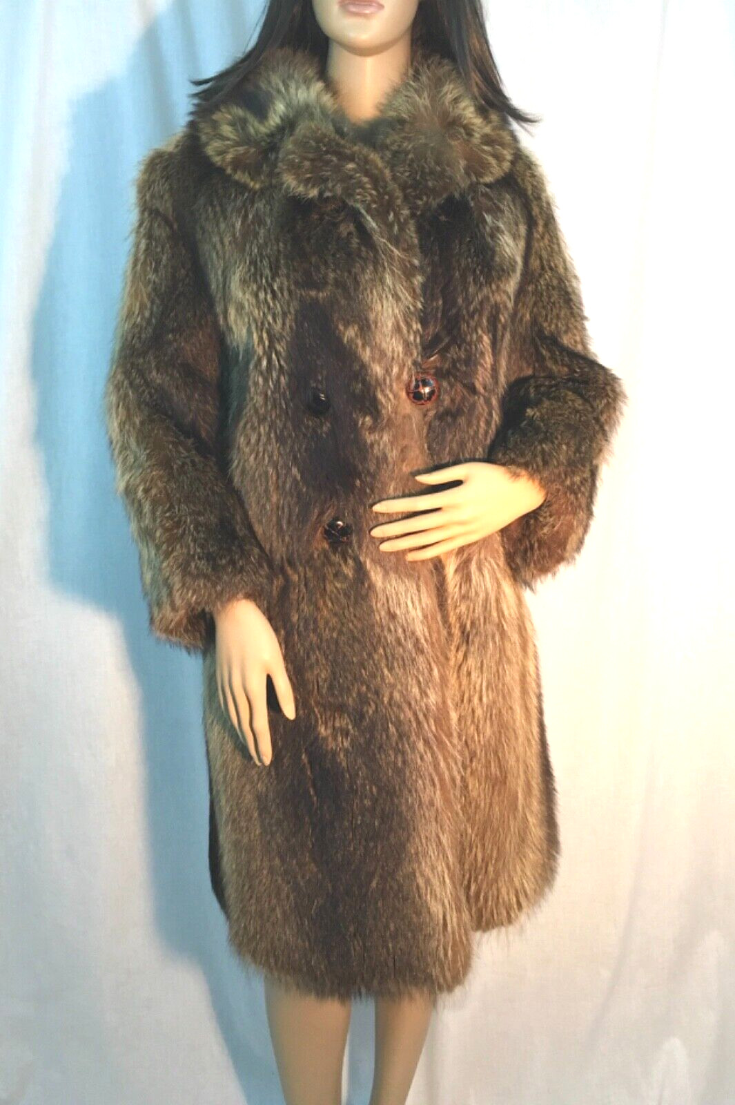 Warm, vintage, fluffy, raccoon fur coat, L, (#2465)