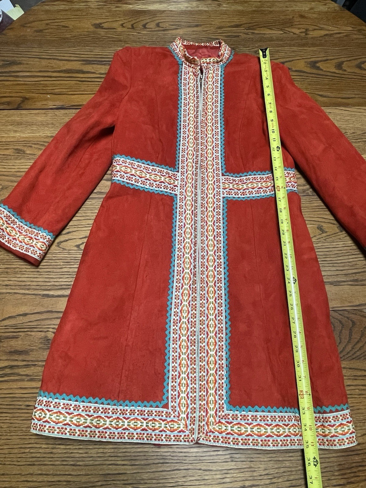 Vintage Bohemian “Suede” Sherpa Style Jacket Red Orange Boho Retro 60s 70s