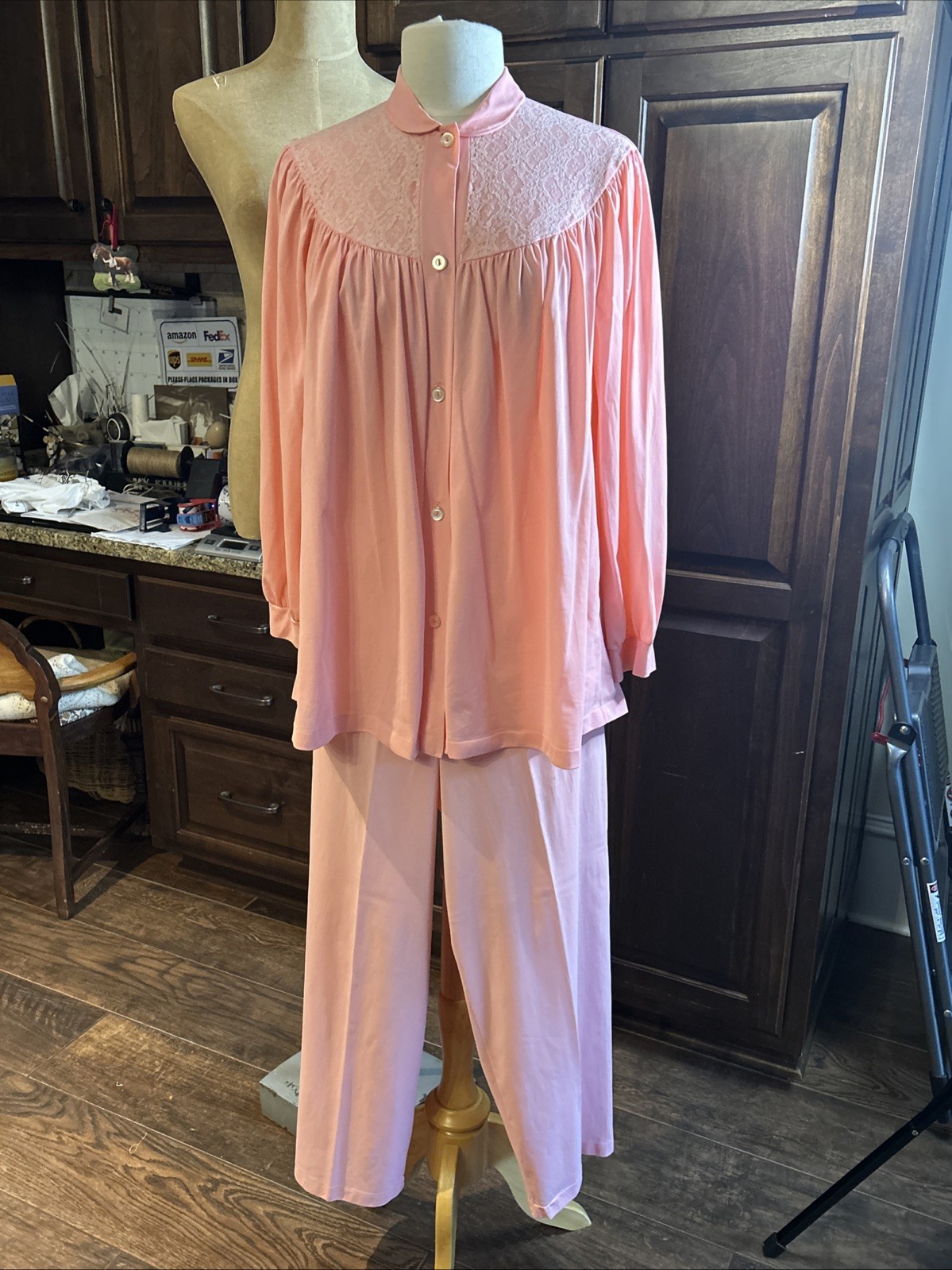 1960’s Sans Souci 2Pc Pink Maternity Pajama Set Pants Sz 38