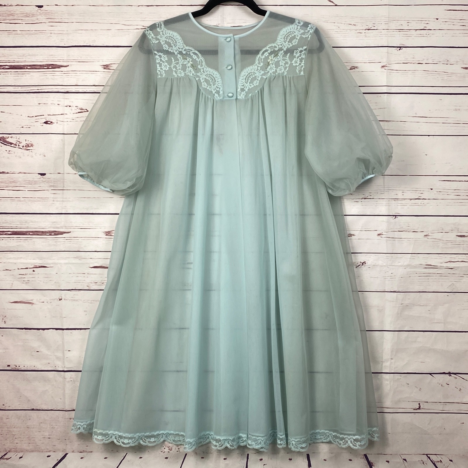 Vintage Shadowline Sheer Negligee Dressing Gown Size Small Blue Retro Glam Sexy