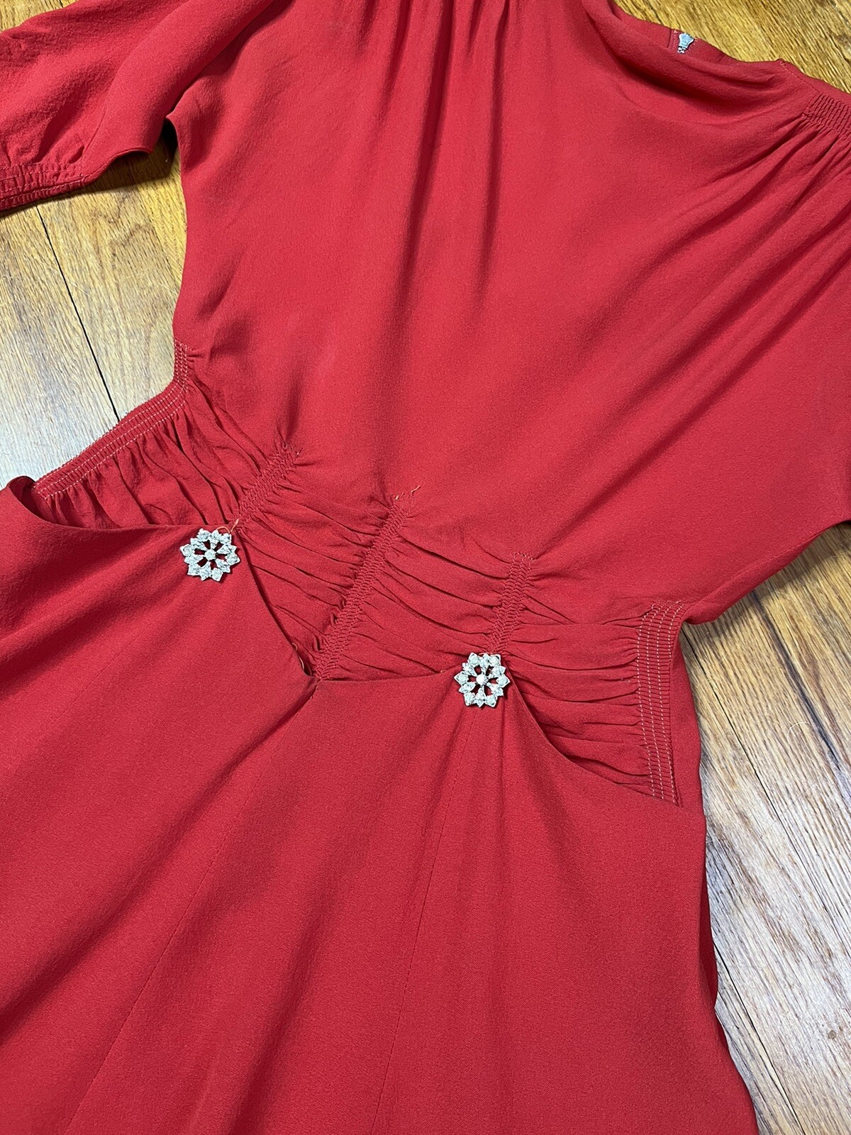 1940s Dress Lipstick Red Rayon Crepe Red