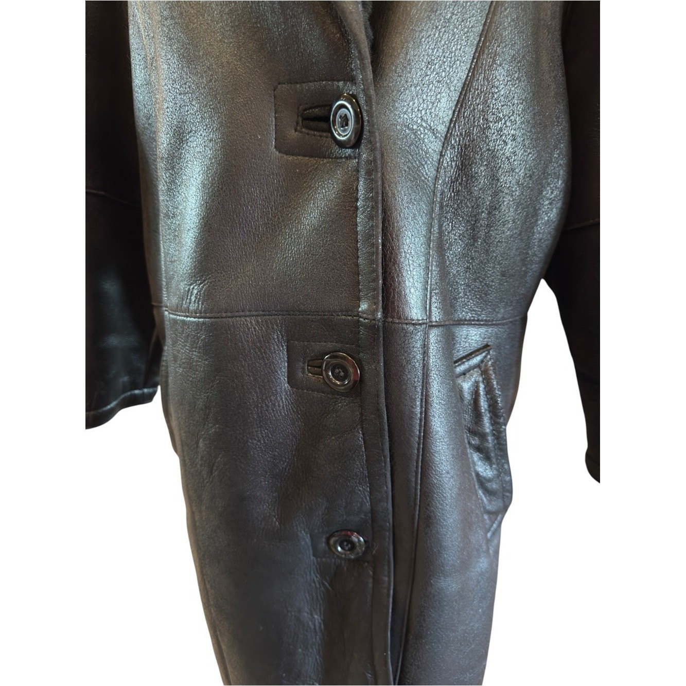Montreal Sheepskin Genuine Shearling Coat Vintage 80s Black Leather Plush P/S