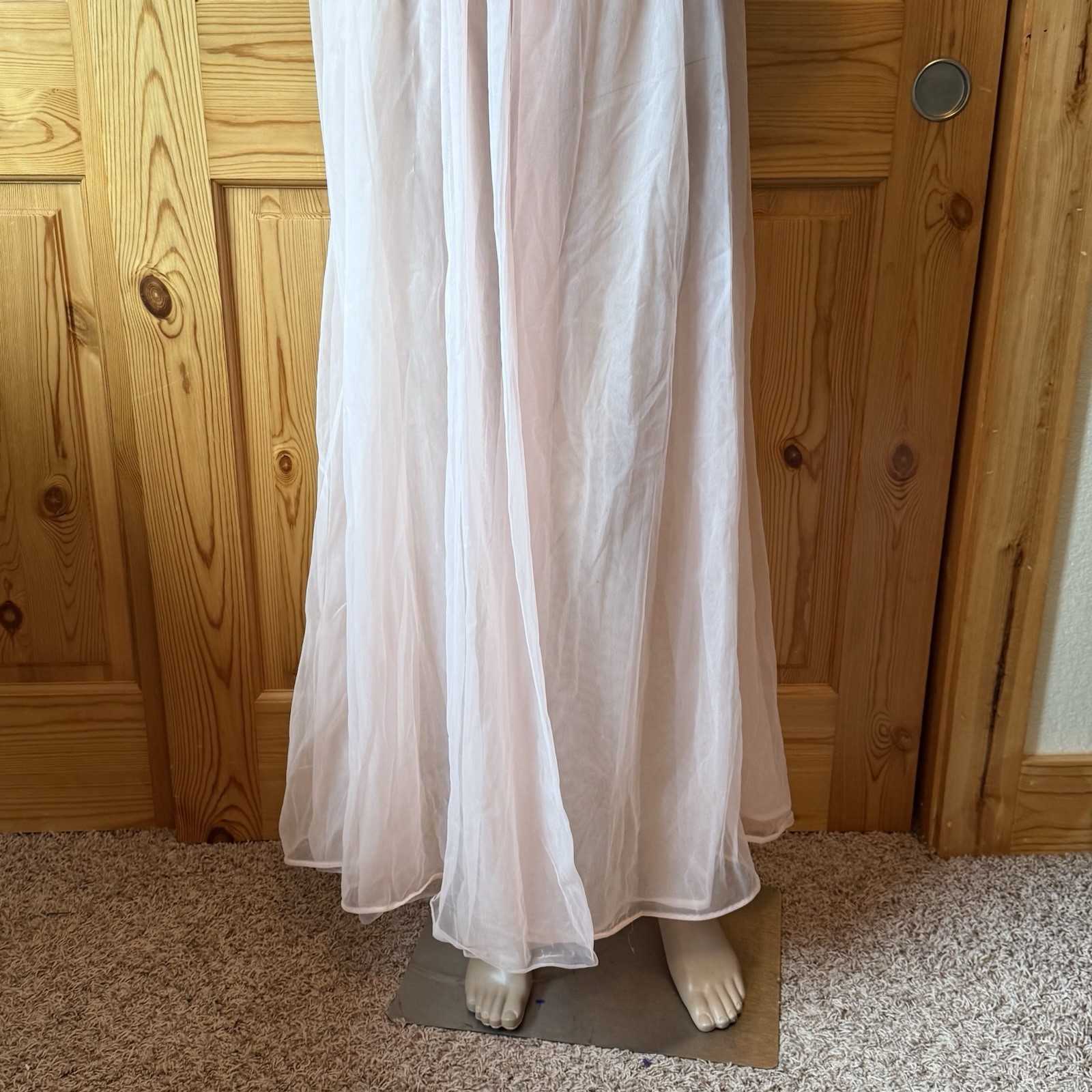 Vintage 60s Pandora Lingerie Peignoir M Nylon Double Chiffon Lace Puff Sleeves