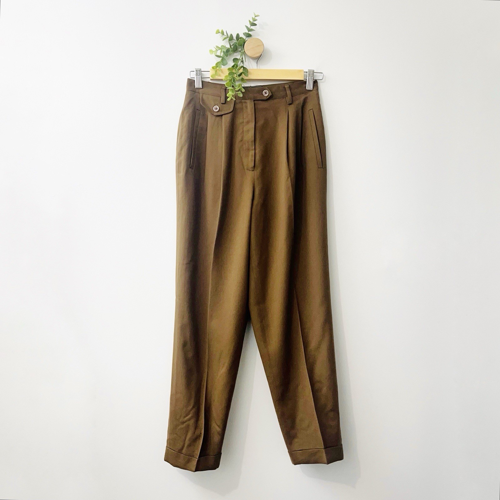 Vintage Embassy Row Pure Wool Dark Academia Pleated Brown Cuffed Trouser 6P
