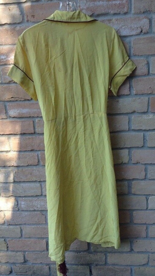 VTG 40s Yellow Dress Sz S ?27″W Theater Study Costume DAMAGE STAINS
