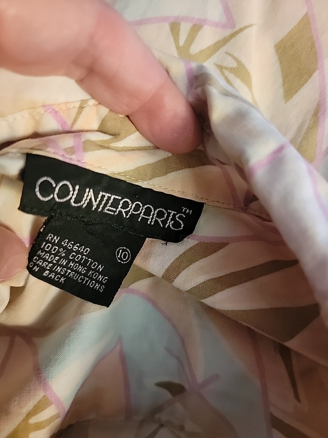 Vtg Grandmacore Counterparts Geometric Pastel Button Down Blouse Hong Kong Sz 10