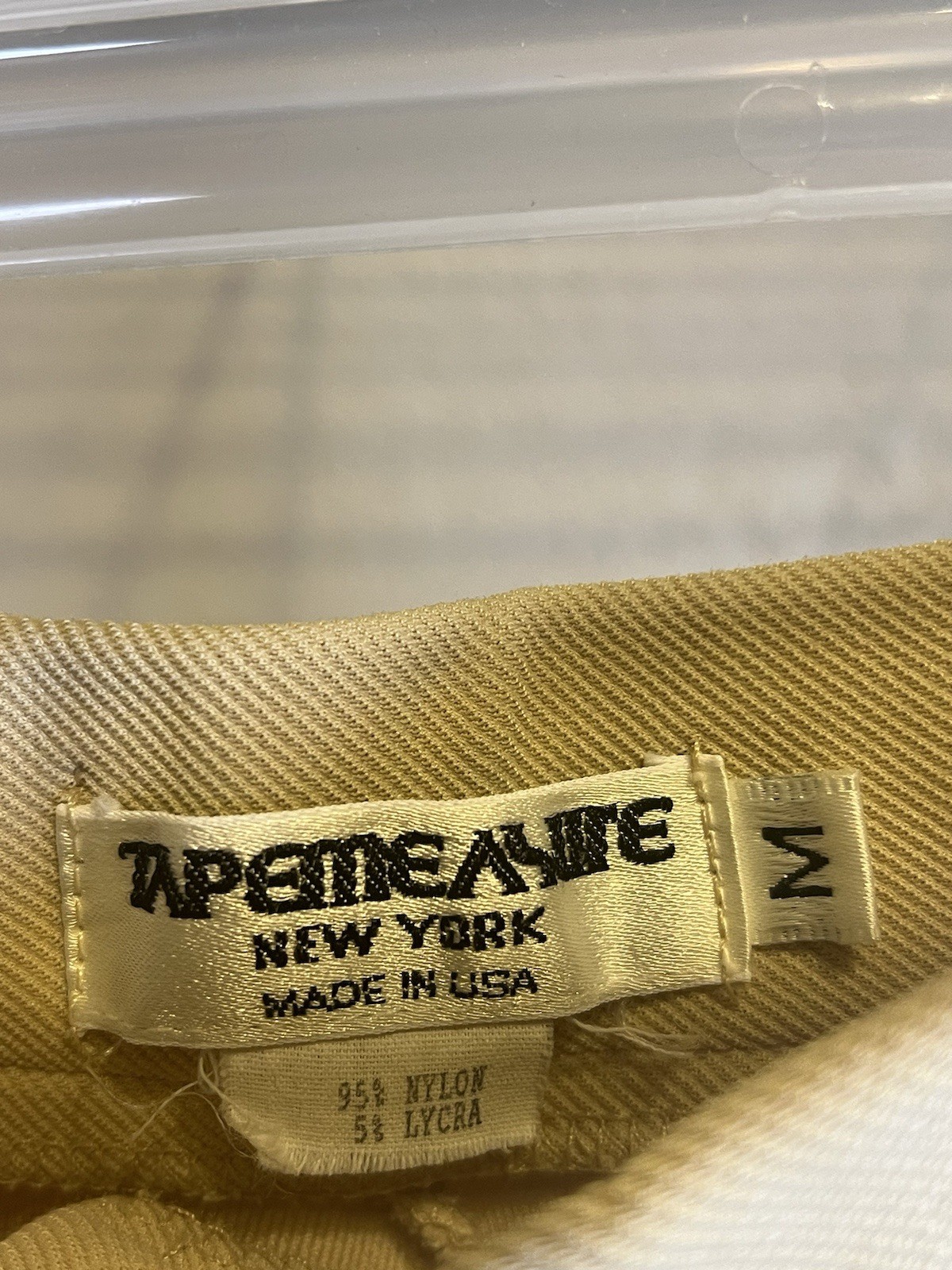 Vintage Tape Measure Pants Medium Cream Tan Made in USA High Waist Stretch