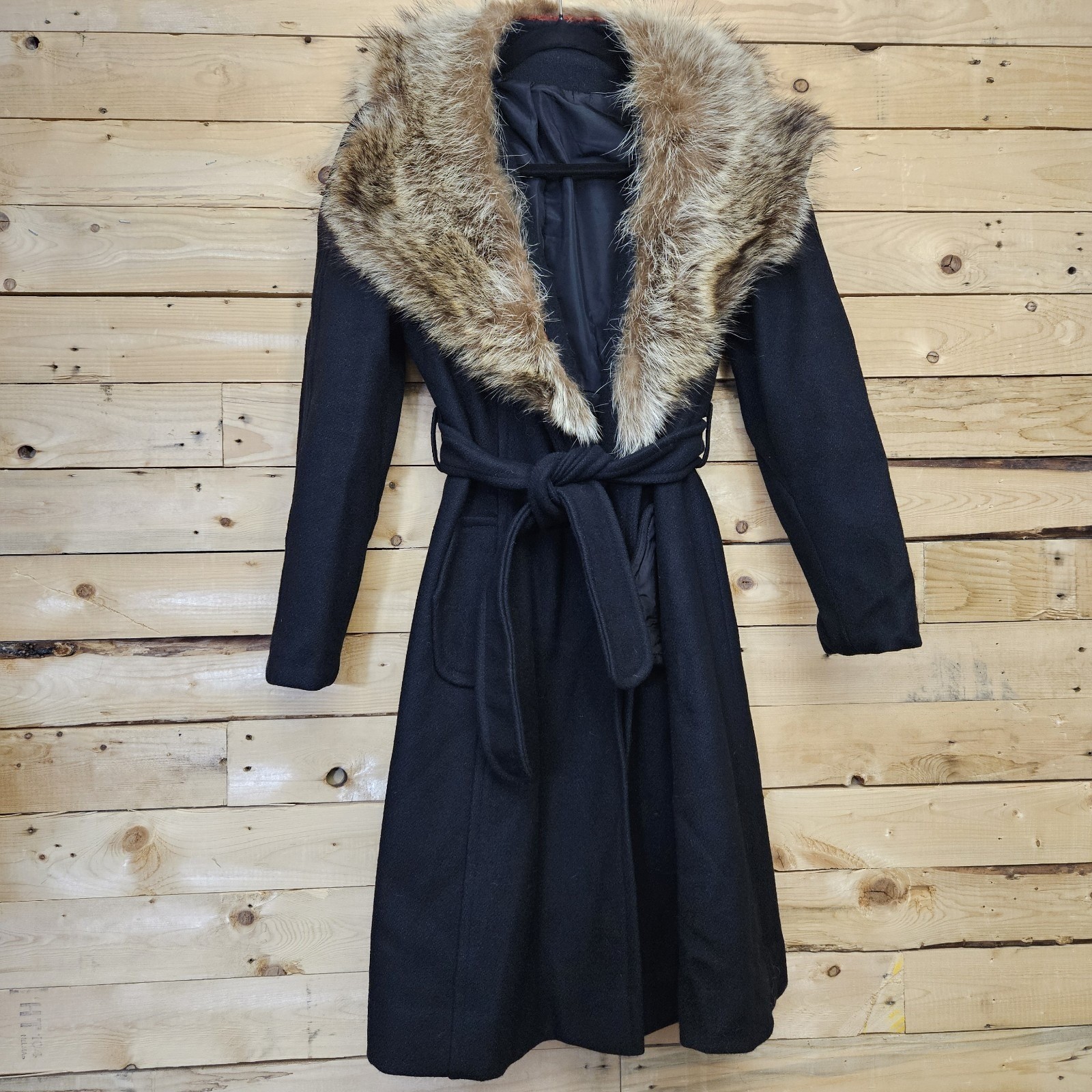 Ruby Martin Originals Coat Women’s 9 Black Wool Faux Fur Collar Retro 60s