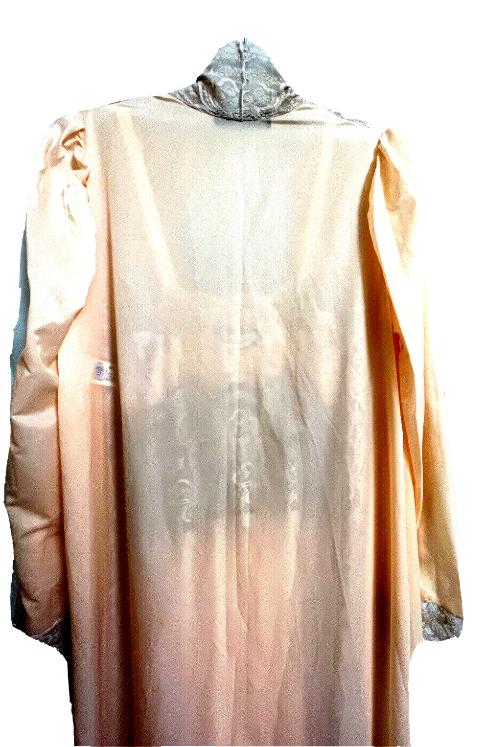 Sheer Madness Peach Satin Lacy Long Nightgown Matching Robe Set P / Petite VTG