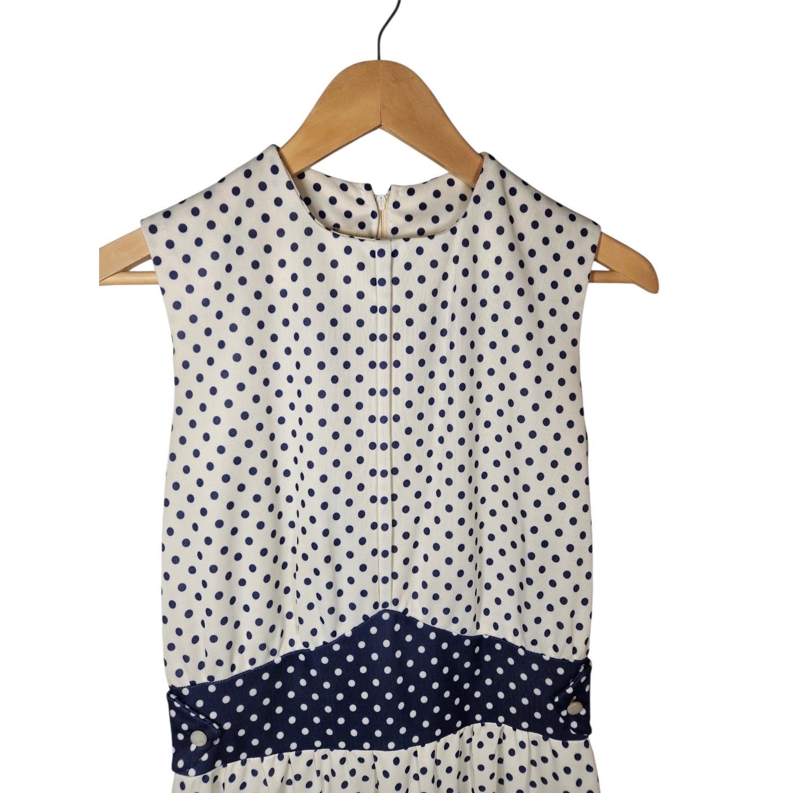 Vintage Polka Dot Midi Dress Navy White Rockabilly Pinup Cottagecore Nautical S