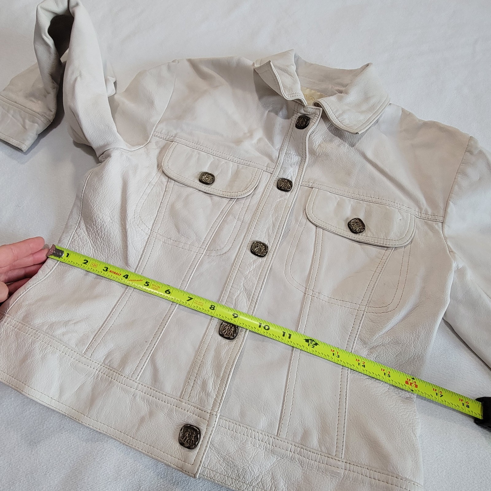 Vintage 90s Margaret Godfrey Leather Jacket Short Off-White Women S Quiet Luxury