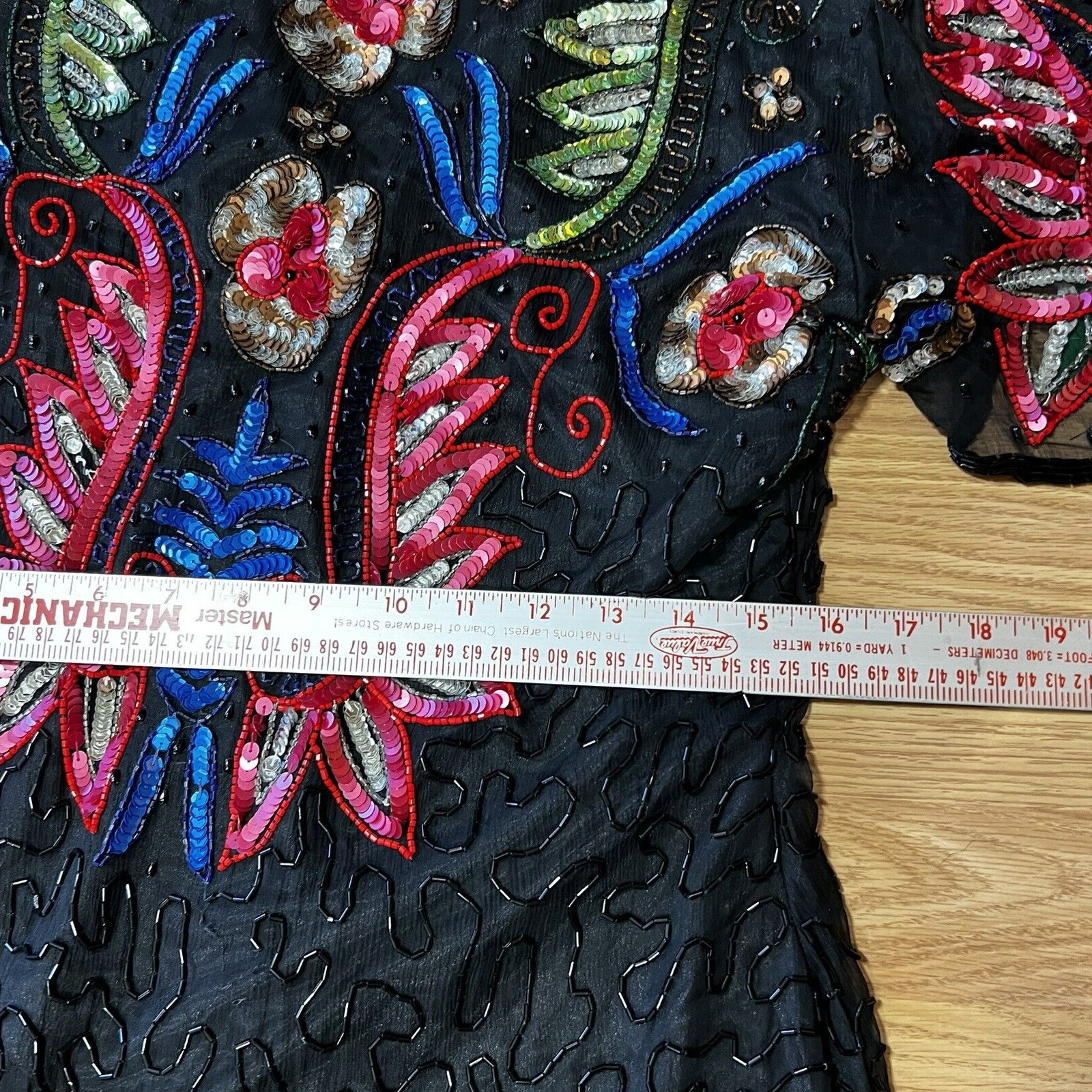 Vintage 90s Sheath Dress Bright Sequin and Bead Knee Length Party By Glamour