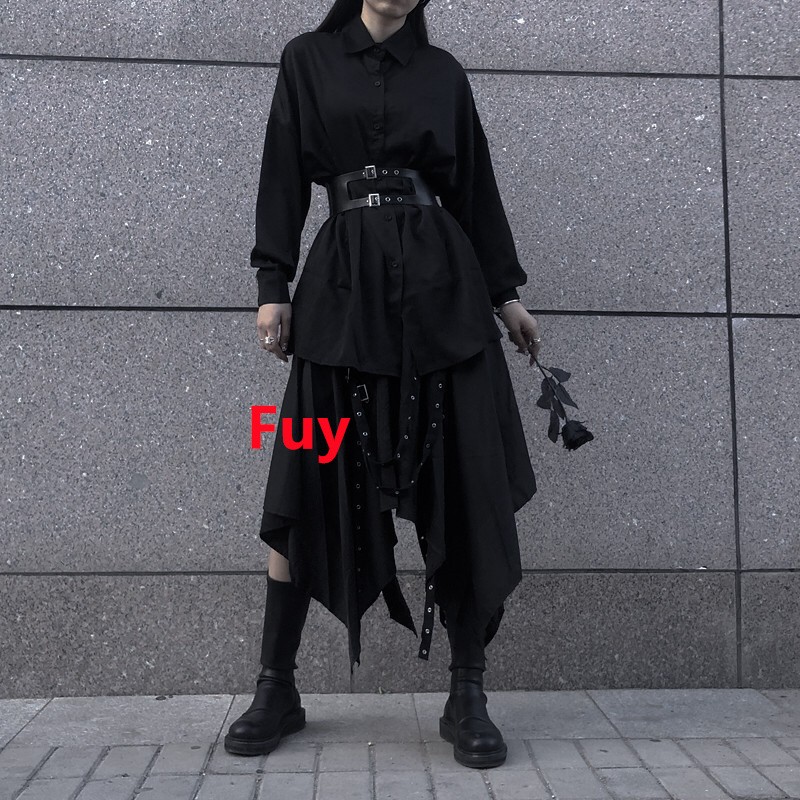 2025 Vintage Women’s Shirt Asymmetrical Yamamoto Dark-Style Maxi Dress Set