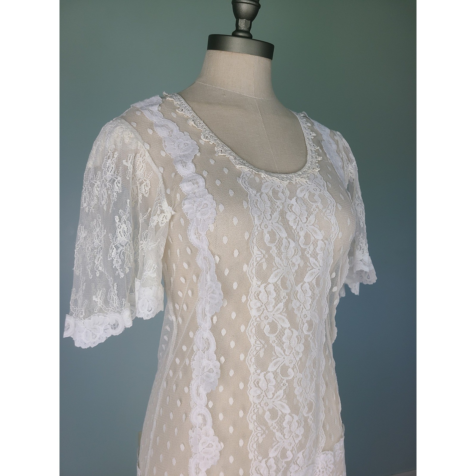 VTG 70s Handmade Lace Wedding Dress Drop Waist Romantic Gibson Girl Art Nouveau