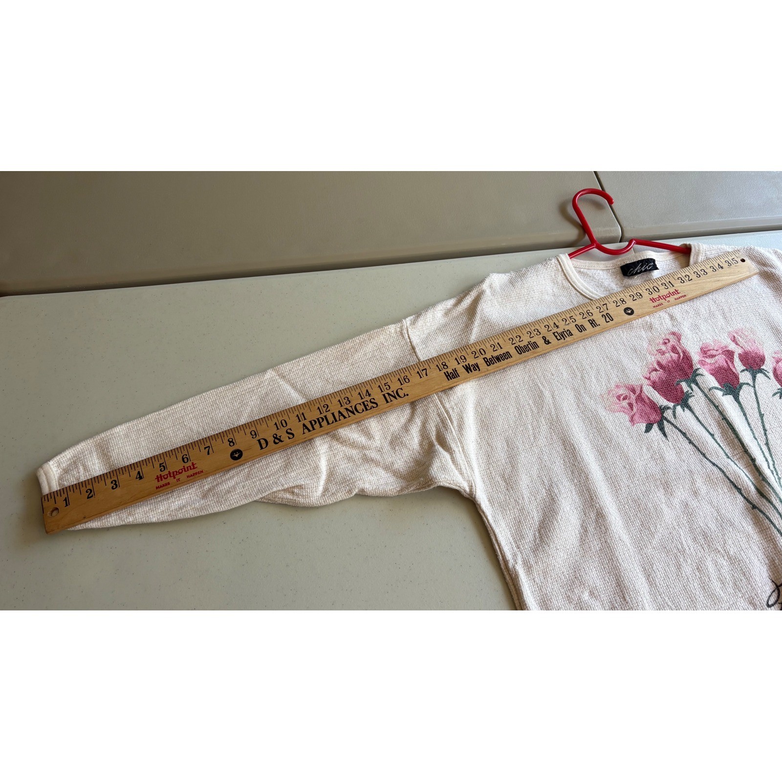 Vintage Chic Roses Waffle Knit Pullover Top Cream Cotton Floral Size L XL 90s