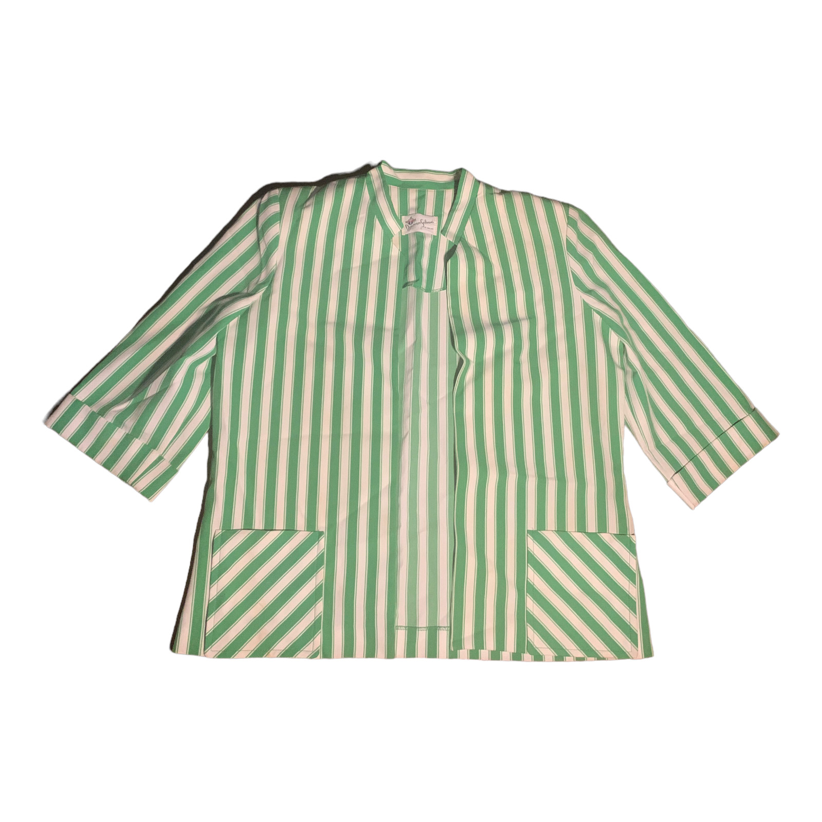 Donovan Galvani of Dallas Vintage Green Striped Open Shirt 23in Chest 27 Length