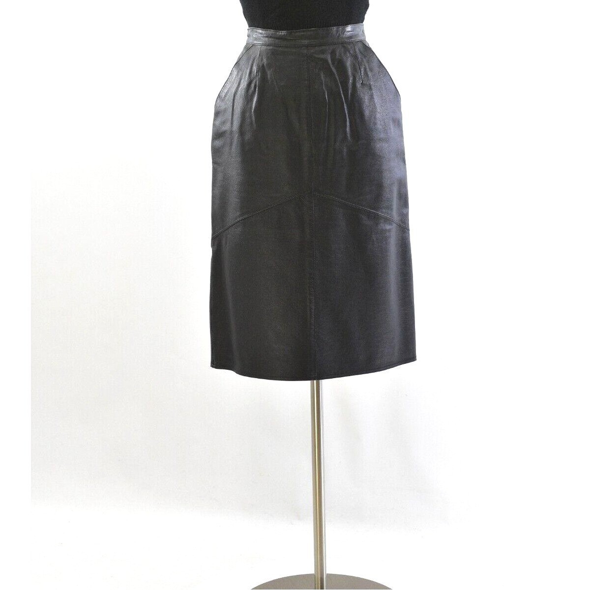 90s Vintage Black Leather Straight Skirt Womens 4 Canda