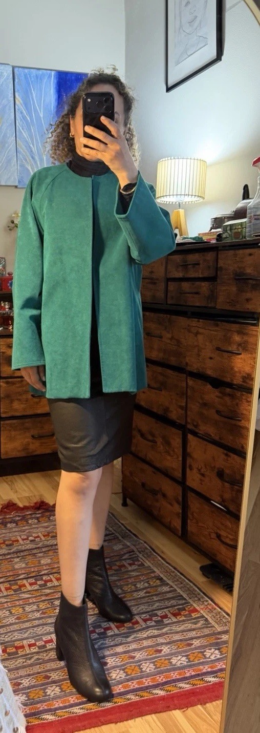 Vintage Ultrasuede Teal Open Front Jacket Made USA Minimalist Coat 8