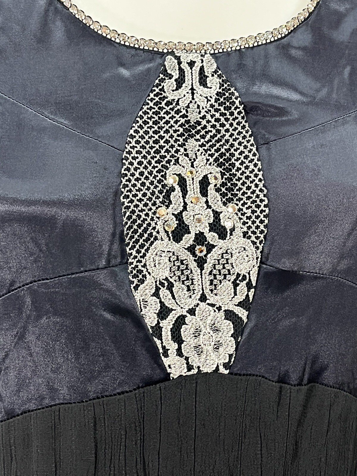 Vintage Spencer Alexis SA 2 Navy Black Dress Rhinestone Accents Satin Crepe 4