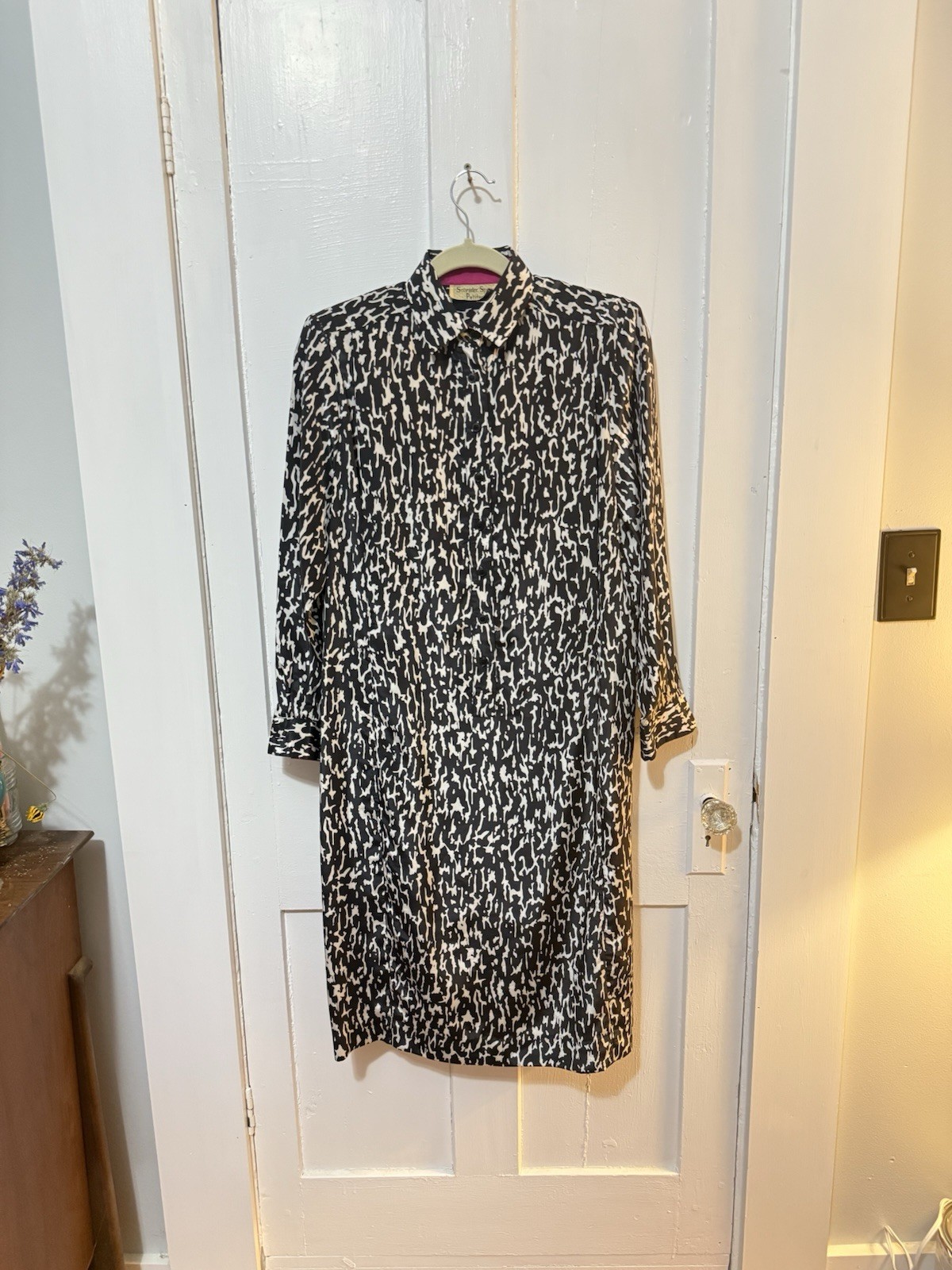 Vintage 1970s Schrader Sport Black And White Long Sleeve Midi Dress
