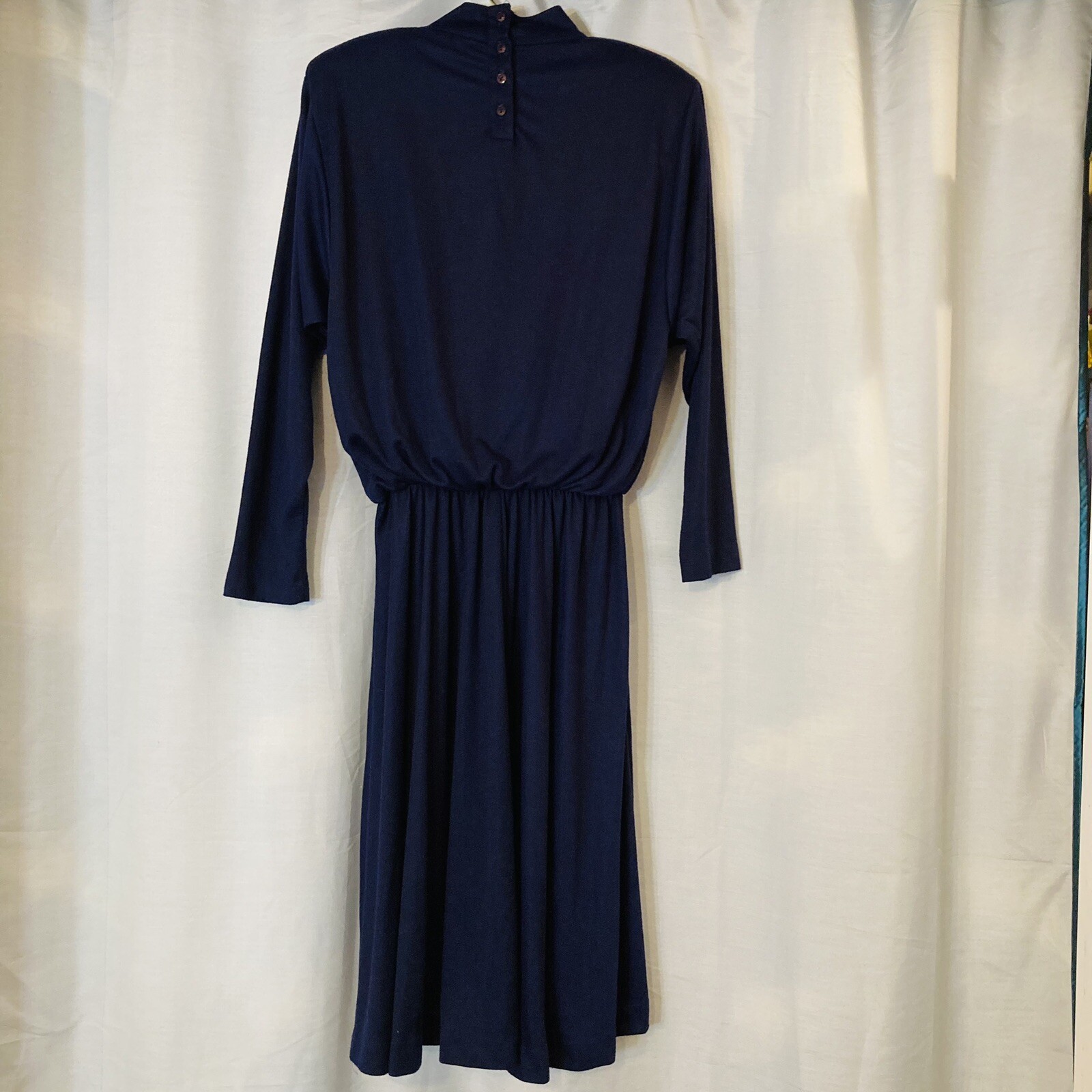 VTG 1980s Purple Dress Positive Attitude Shoulder Pads Mock Neck Midi 13/14 Lg L