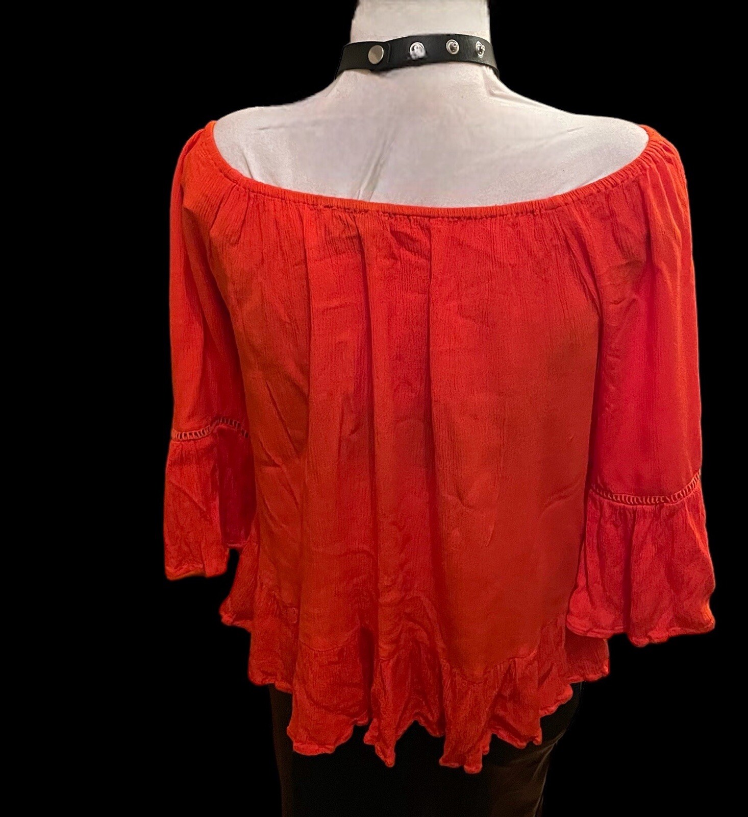Vintage Blouse Gypsy Peasant Top Spanish Flamenco Boho Ruffle Off Shoulder Red M