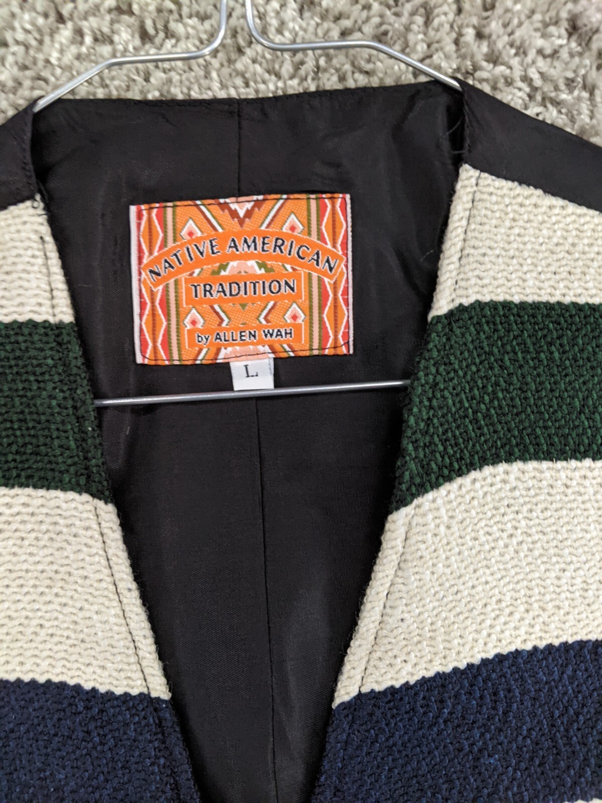 Vintage 90s Allen Wah Native American Vest Men Large Southwestern Stripes Lined