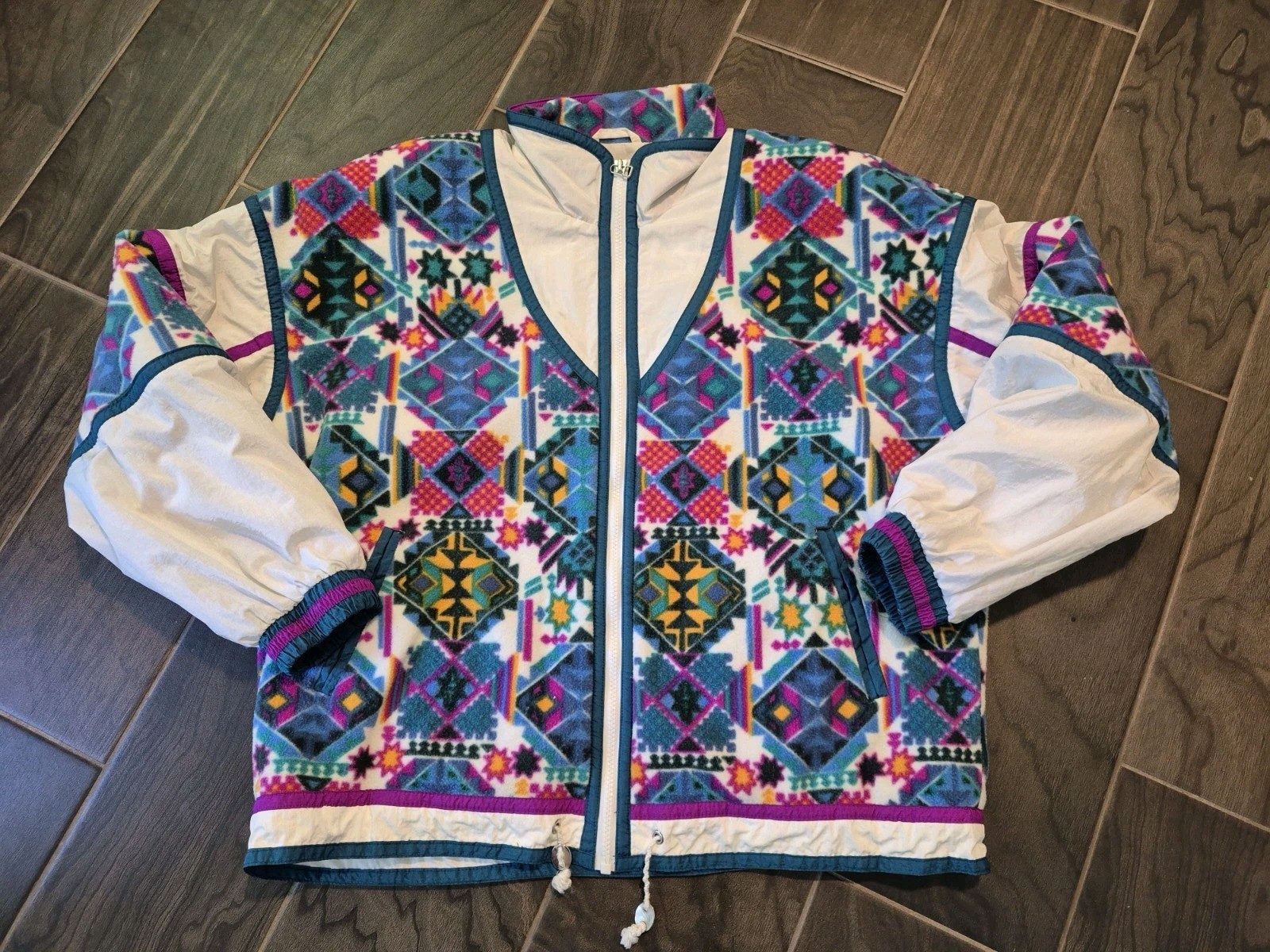 Vintage 80s East West Windbreaker Jacket Size Large Multicolor Aztec Retro