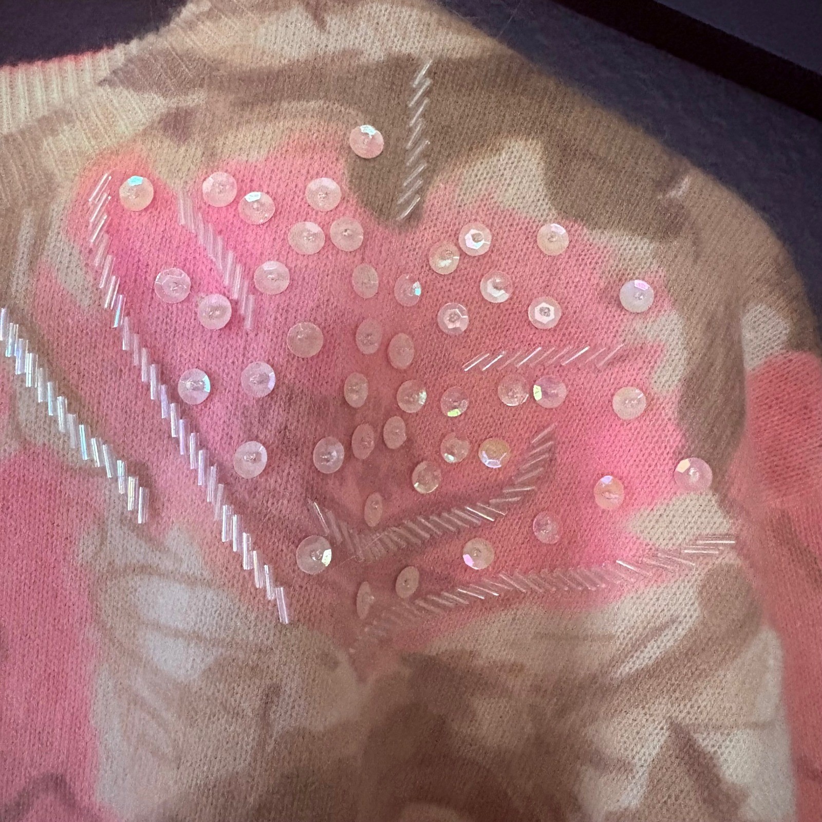 OASI Vintage Pink Floral Lambswool Angora Beaded Sweater Women’s MEDIUM Cottage
