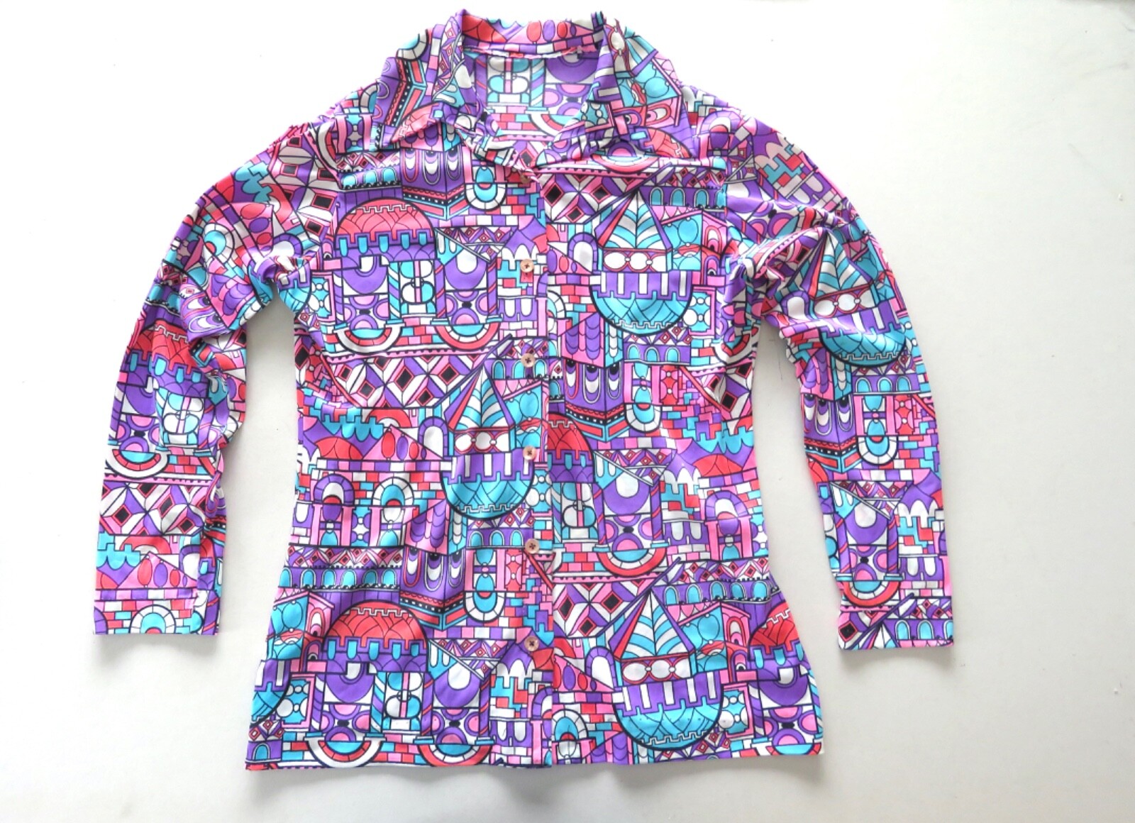 Vintage 1970’s Jane Colby Retro Long Sleeve Button Up Shirt Blouse Size Medium M