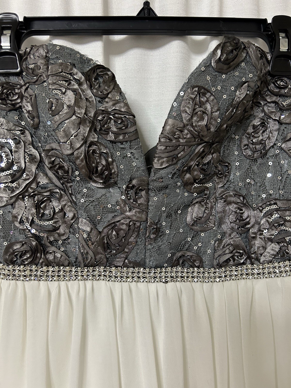 Vintage Deb Formal Prom Dress Hi Lo Sequin Strapless Silver White Y2K 3
