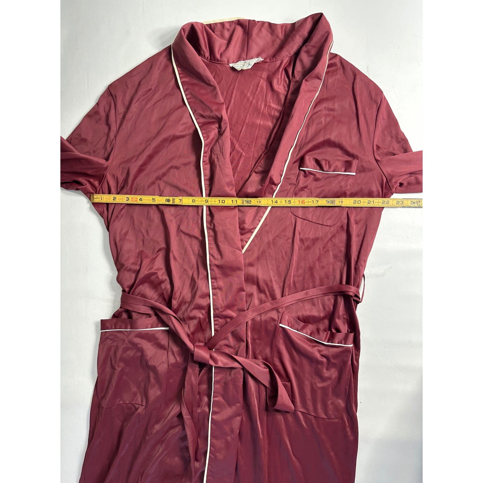 Vintage Towncraft JCPenney Burgundy Nylon Tricot Wrap Robe White Piping Large