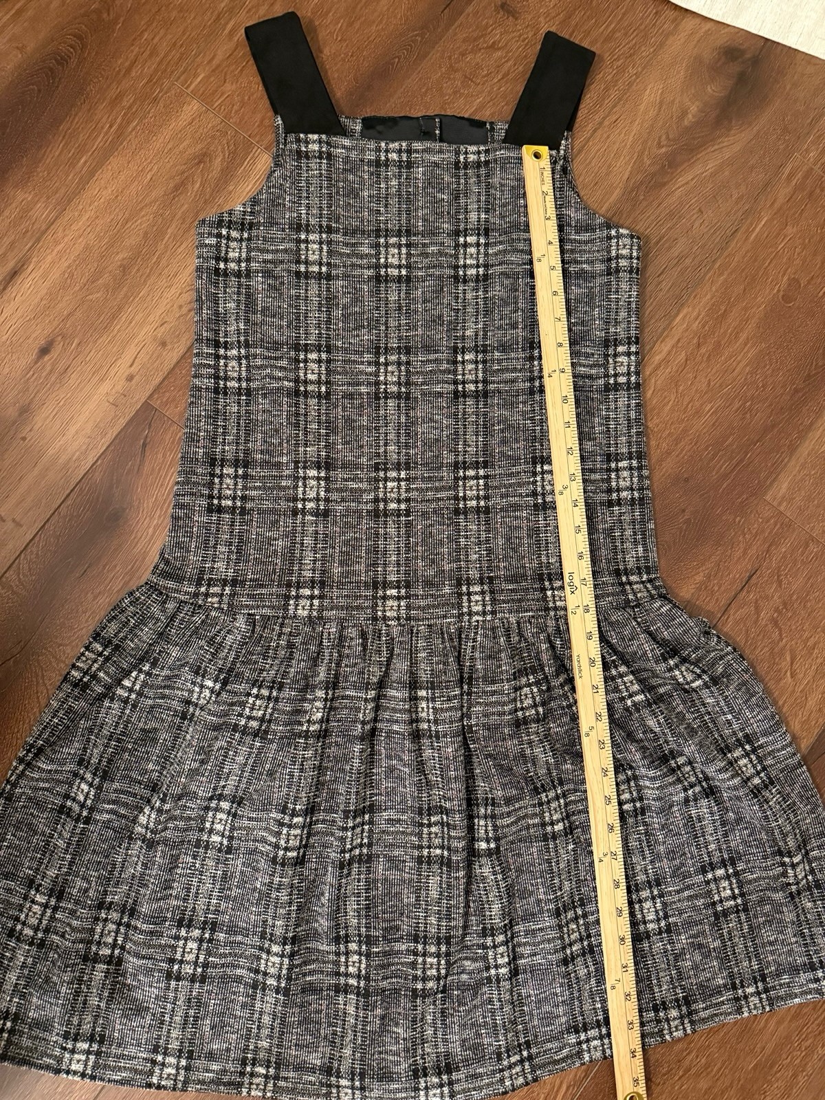 Vtg iPOSH! 90s Plaid Pinafore Jumper Dress Youth XL Drop Waist Tweed