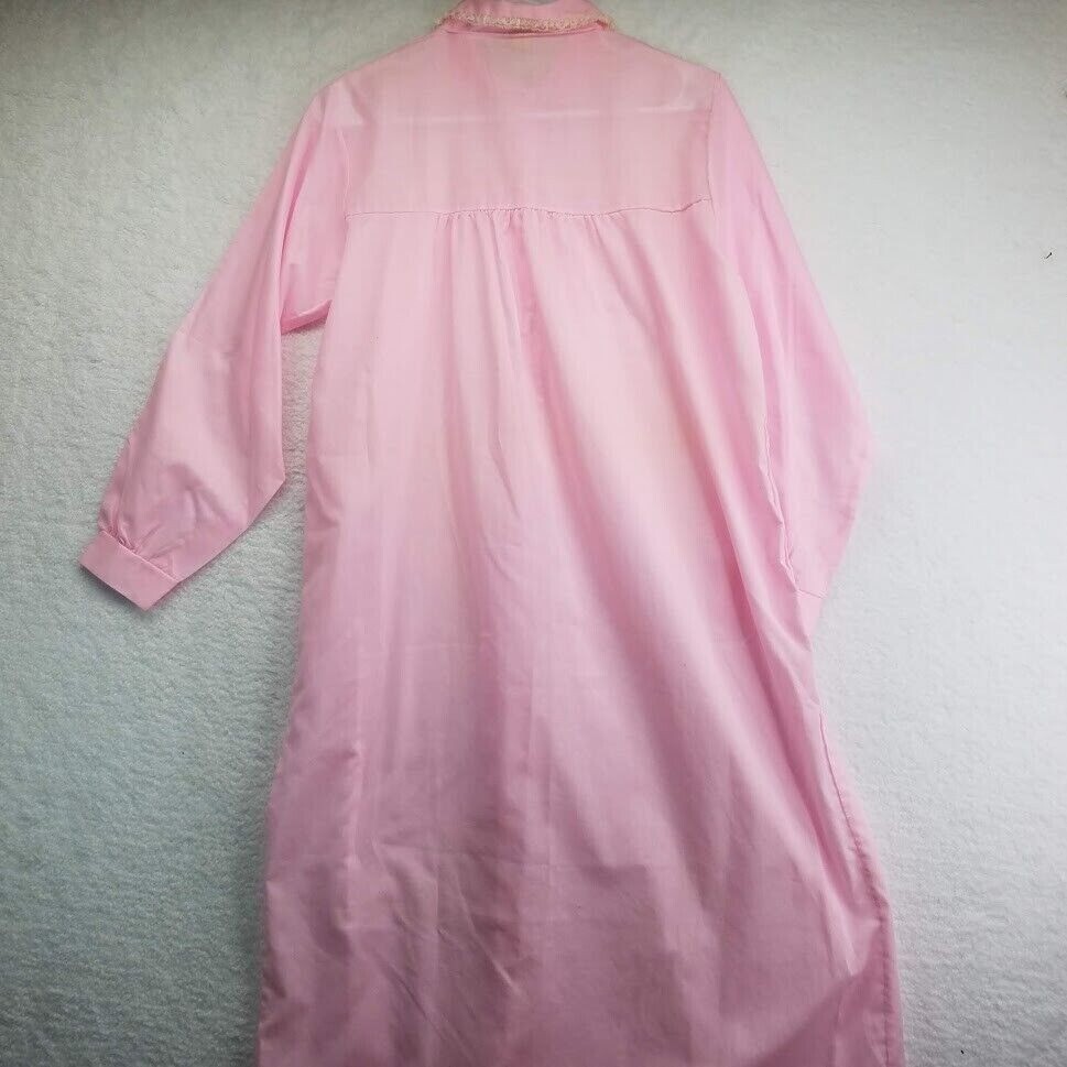 Katz Gown Womens 34 Pink Long Sleeve Buttons Eyelet Lace Vintage 60s Nightgown