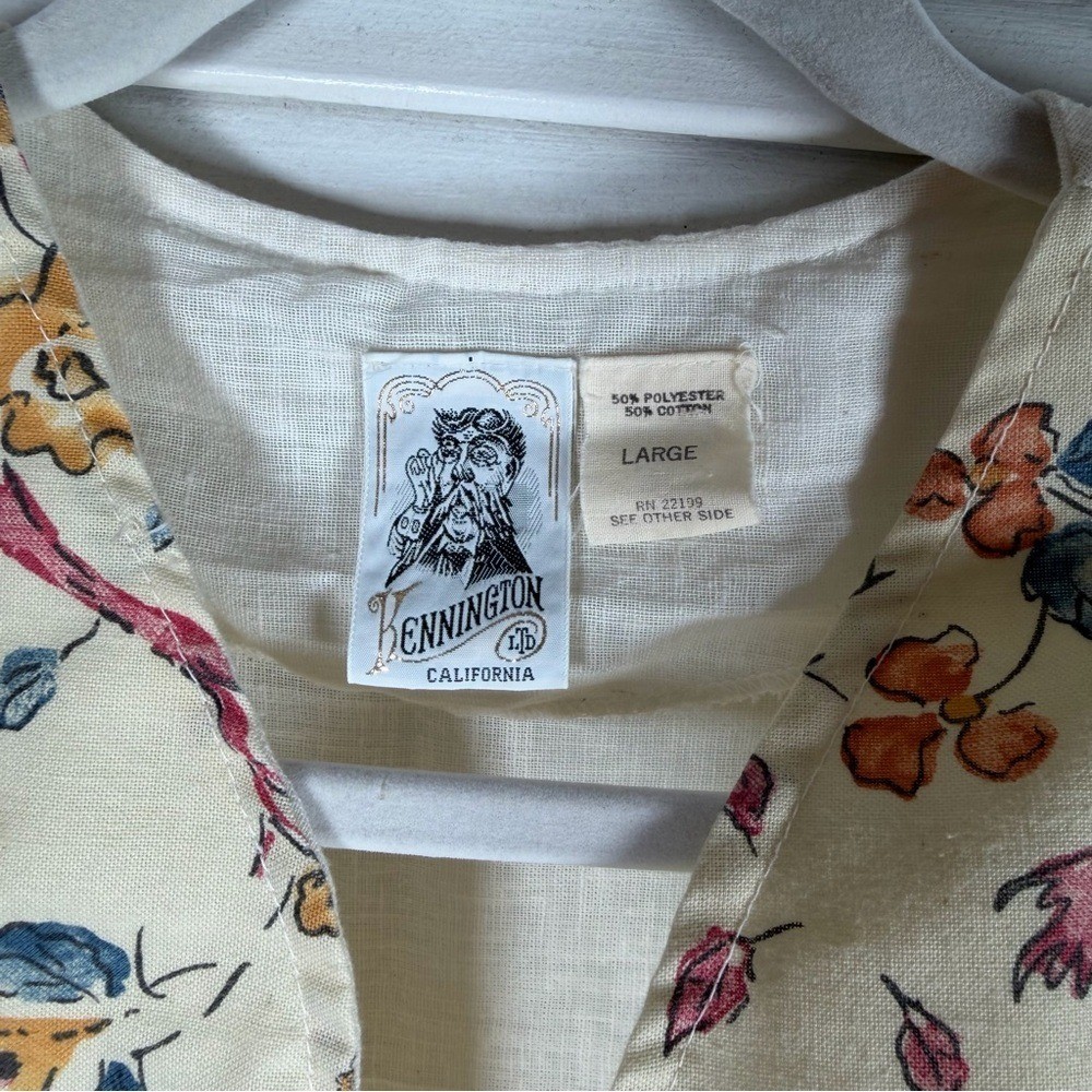 Vintage Kennington Ltd California Boho Floral Blouse Cream L