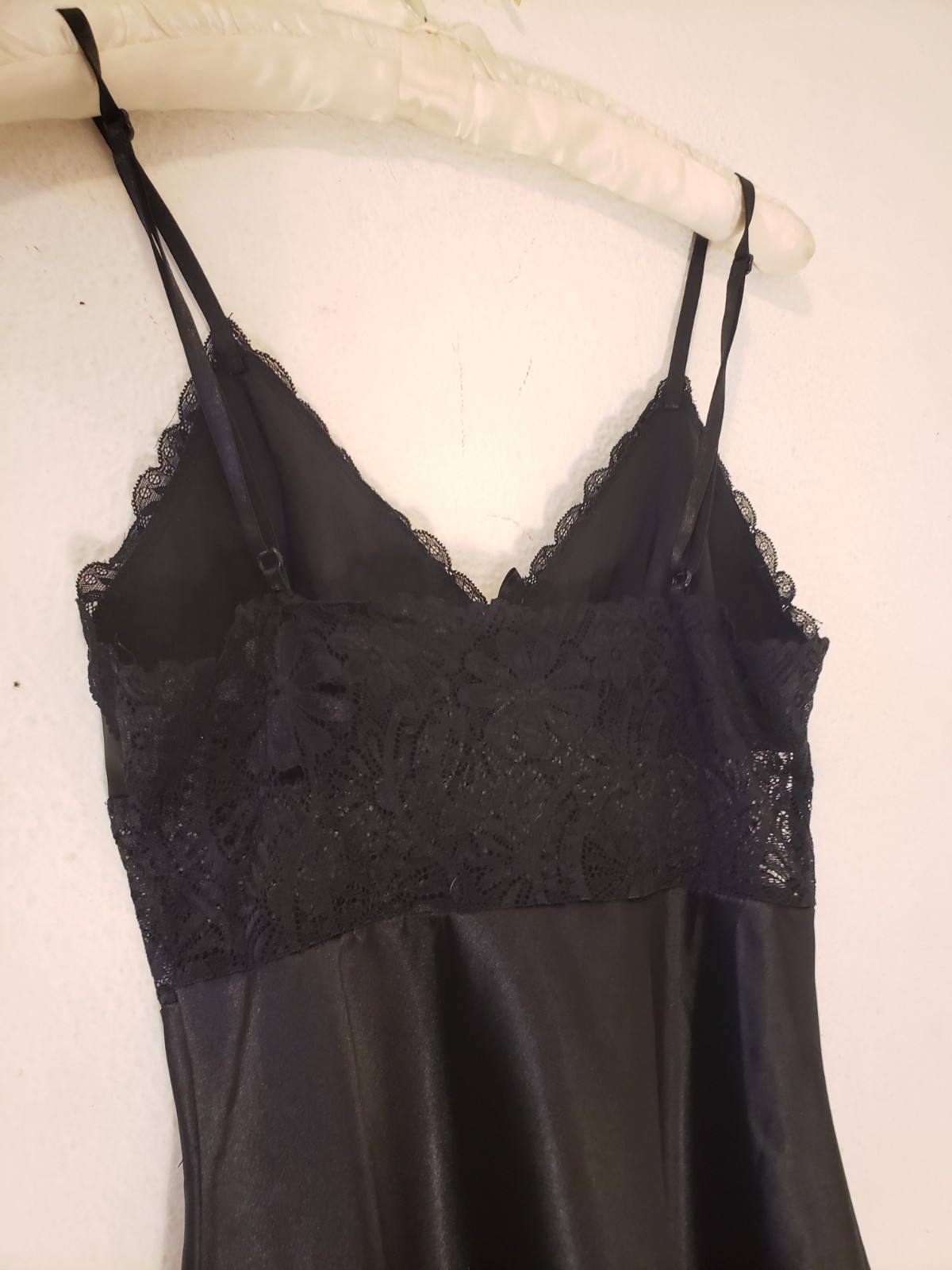 Vtg Y2k Black Satin Lace Mini Slip Dress Babydoll Sz S