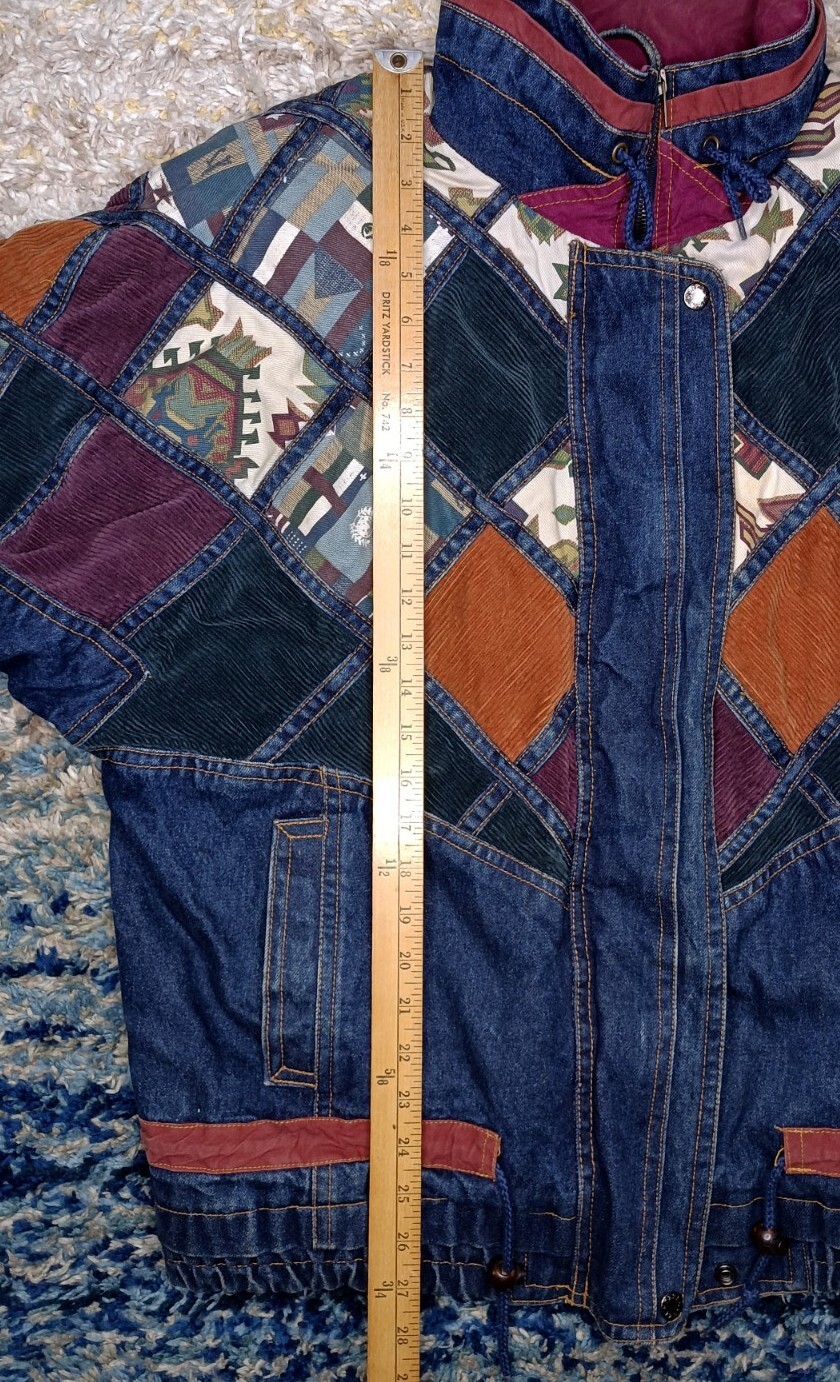 Vintage IZZI Patchwork Denim Corduroy Jacket Womens Size L 12/14