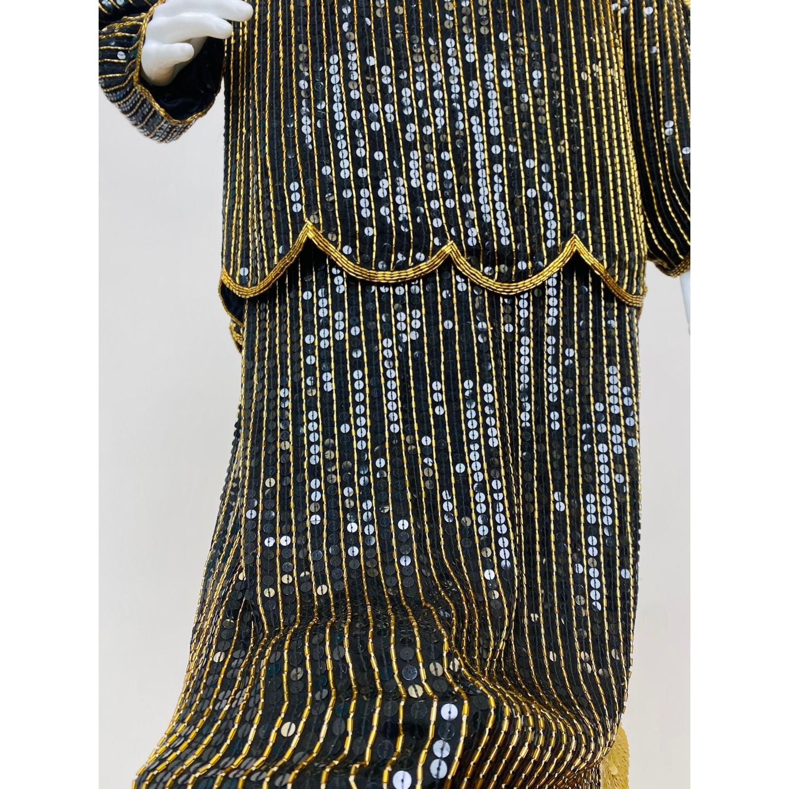 Vintage 1980s Does 1920s Sequins and Beaded Blouse and Skirt Set Gold and Black
