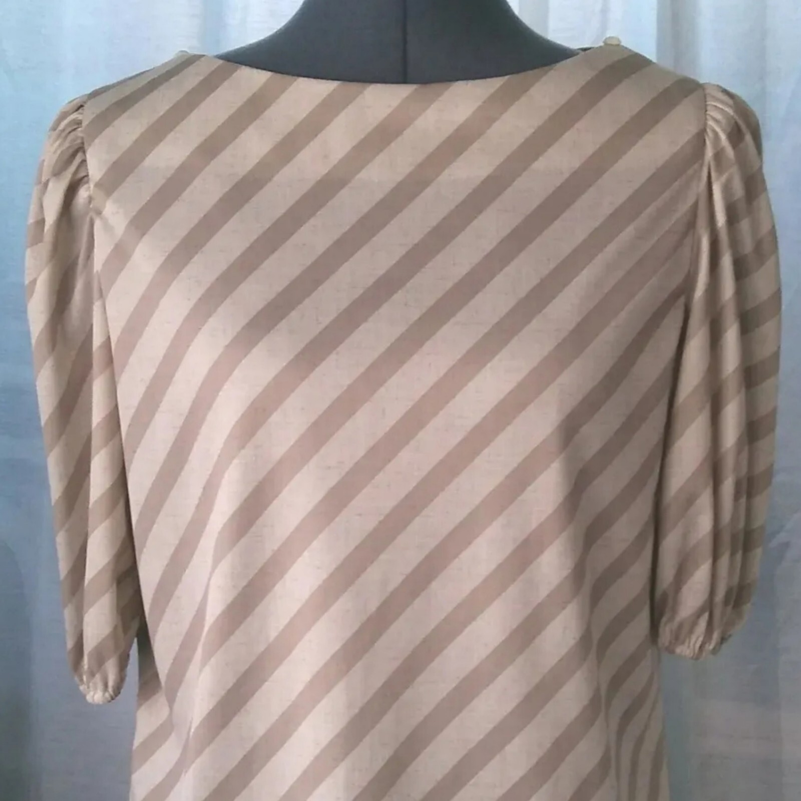 Vintage Tan & Cream Diagonal Striped Blouse 38″ Bust Size MED?