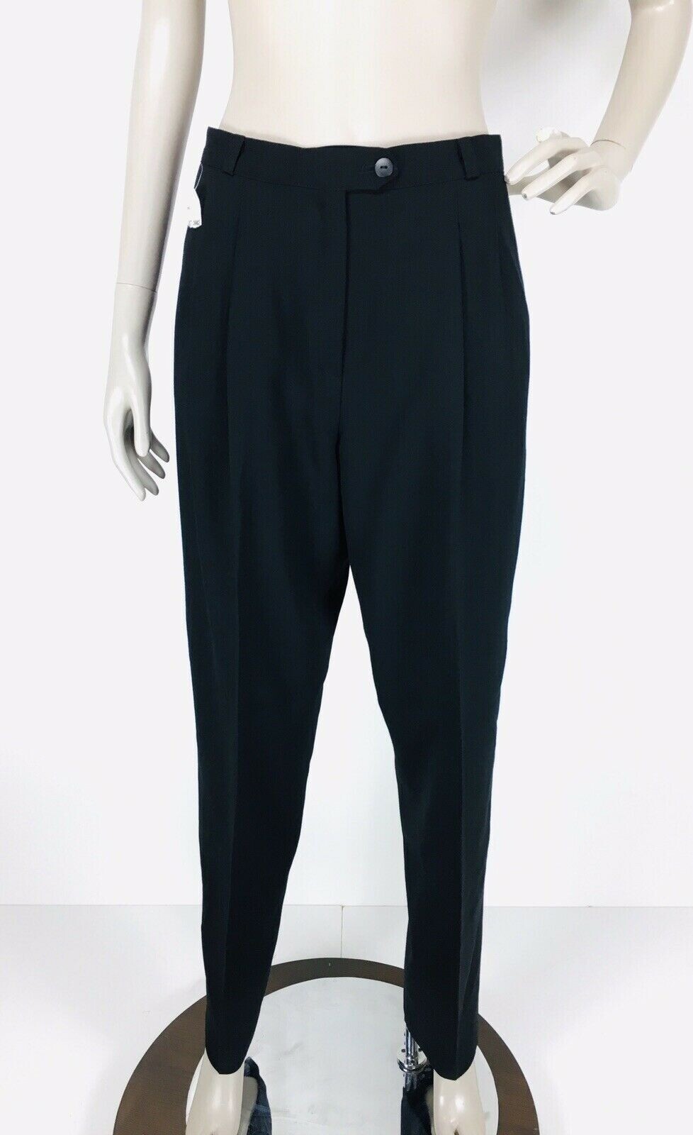 Alberto Makali Women’s Black 100% Wool High Waist Pleated Vintage Trouser Size 8