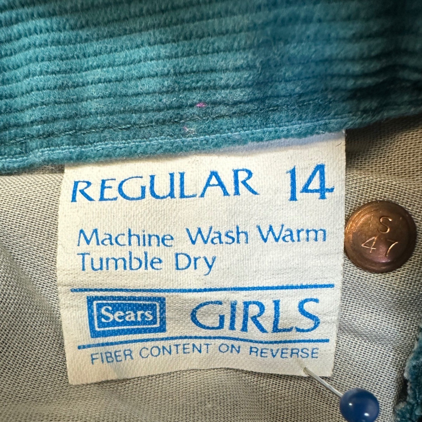 Sears Tough Skins Women 23 Teal Good Button Fly High Rise 70