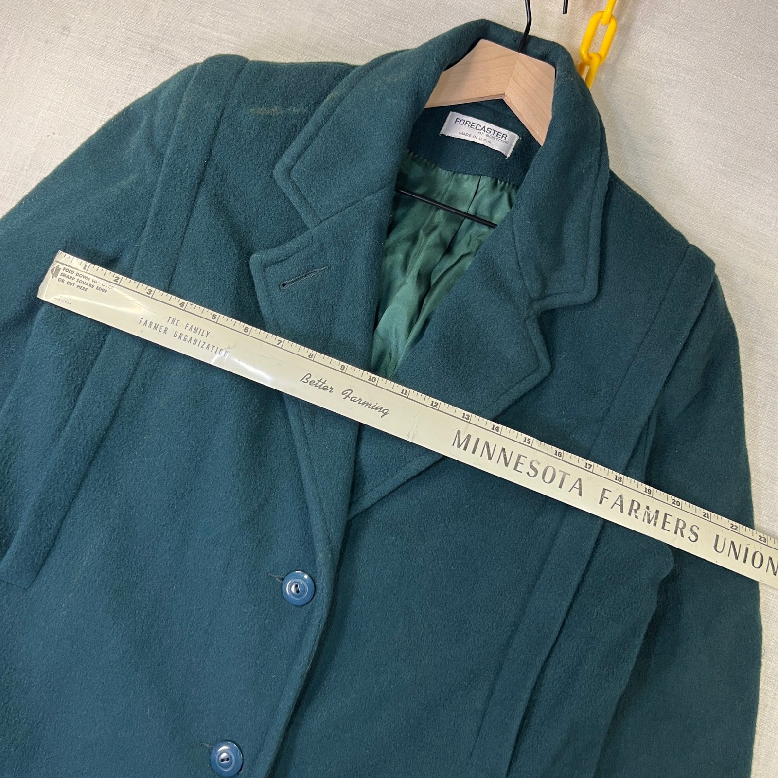 VTG Forecaster Wool Trench Coat Womens 8 Long Green Button Front Overcoat USA
