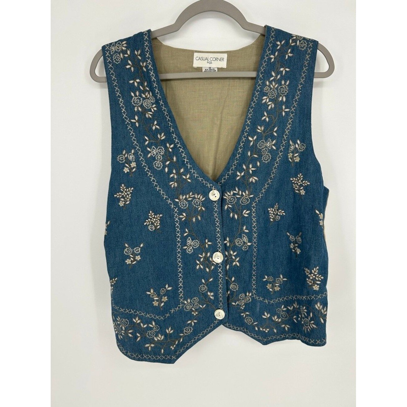 Vintage Casual Corner Embroidered Floral Vest Cotton Cottagecore Boho Size Med