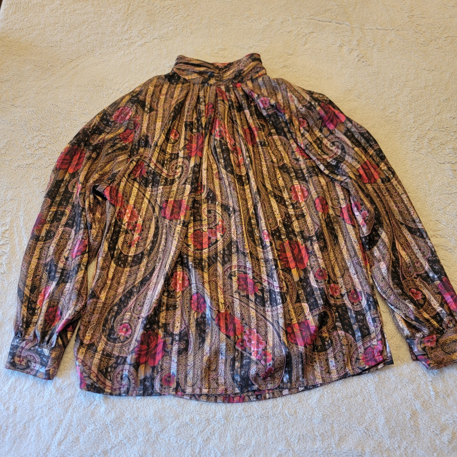 Vintage 80s Hastings & Smith Sheer Secretary Blouse | Paisley Floral Pleated