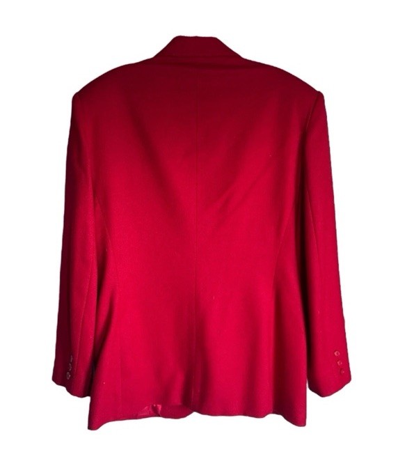 Vintage Red 100% Wool Power Suit Women Size 14 Blazer Skirt Set Office Core 80s
