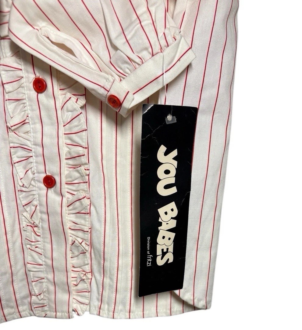 Vintage YOU BABES Striped Red White Long Sleeve Ruffle Trim Size Small New